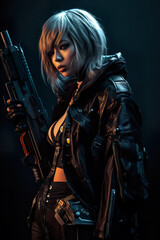 Naklejka premium cyberpunk woman with gun