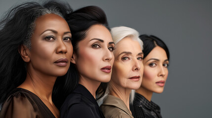 Obraz premium Confident women of different ages and backgrounds, each showcasing their unique approach to skincare and beauty. 