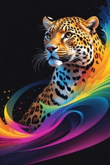 Leopard Painting Against Black Background, Majestic Wildlife Portrayed in Art. Generative AI.