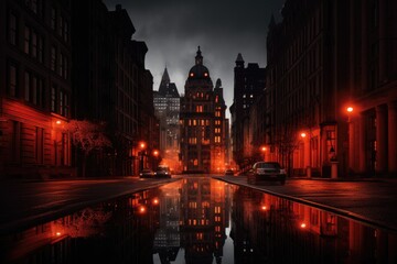 new york city street in sunset