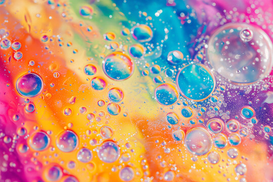colorful water bubbles and stars, in the style of hyperrealism
