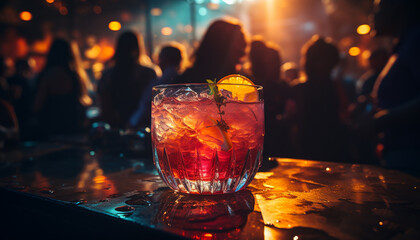 Nightclub party men and women drink cocktails, enjoying the nightlife generated by AI