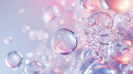 Molecule inside Transparent liquid bubble on soft background, concept skin care cosmetics solution. 3d rendering