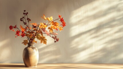 vase with an arrangement of flowers and autumn generative ai