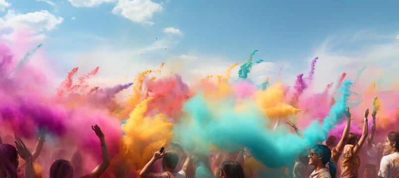 Vibrant music festival scene with blurred background and lively crowds, perfect for event branding