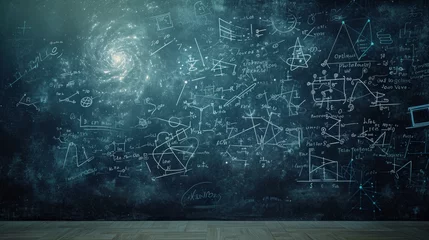 Foto op Plexiglas Operations and formulas of quantum physics handwritten with a chalk on the blackboard © Orxan