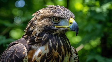 Close up portrait of a buzzard in wildlife photography, natural bird of prey close up shot