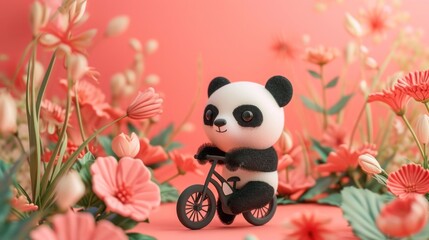 Panda ride with a bicycle