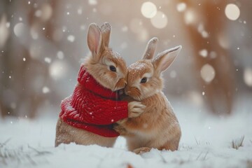 Celebration Valentine's day, two rabbit with heart shapes