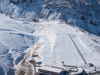 Mount Erciyes Ski Resort Drone Photo in the Winter Season, Erciyes Mountain Hacilar, Kayseri Turkiye (Turkey)