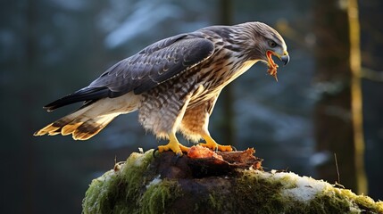 Incredible wildlife photography  majestic buzzard savouring its meal in the wilderness