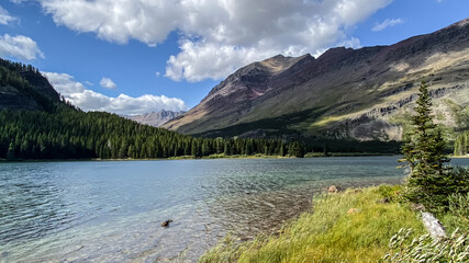Naklejka na ściany i meble Swiftcurrent Lake Trail and Swiftcurrent Creek on Sunny Day in Glacier National Park