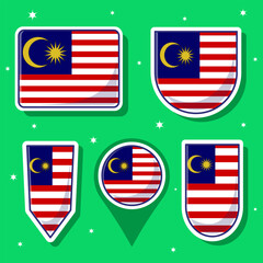 Cute cartoon vector illustration bundle state flag of Malaysia country