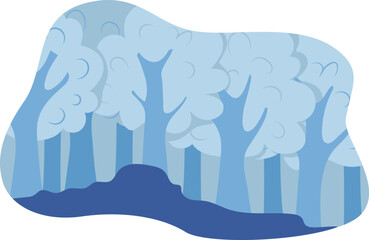 Blue forest backdrop in a minimalist flat vector style. Simplified scenic illustration of trees.