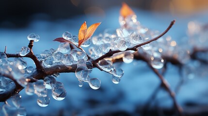 A tree branch covered with ice. 