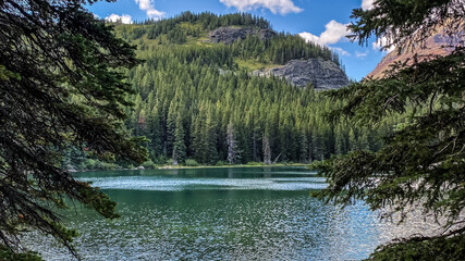 Views from the trail of Swiftcurrent Lake in Many Glacier Region of Glacier National Park