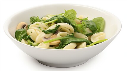 Udon noodles with baby bok choy, shiitake mushrooms in asian vegetarian cuisine setting - obrazy, fototapety, plakaty