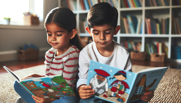 African brother and sister reading picture books together. Reading together gives siblings something fun to do and it also reinforces their bonds of love