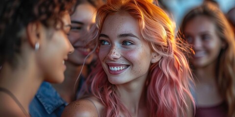 Obraz premium A young woman smiles, radiating happiness and natural beauty.