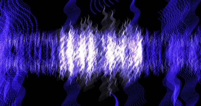 Dynamic abstract blue sound vaves, frequency graph. Animation of changing digital wave, zoom in to space