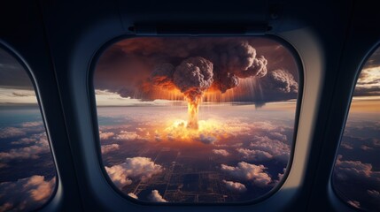 Nuclear Explosion Over City From Airplane Window