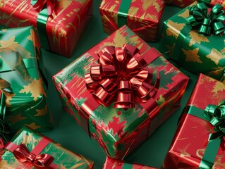 Fototapeta na wymiar Christmas Presents Present Gift Gifts Wrapped Wrapping Bow Bows Background Wallpaper Image 
