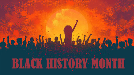 Silhouette of a crowd african people. Black History Month.