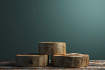 Holzpodium der Eleganz: Leeres Podium mit Holzstruktur für stilvolle Produktpräsentationen auf neutralem Hintergrund
