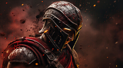 Helmet realistic Gladiator spartan , with sword fire 
 splash background , Generate AI