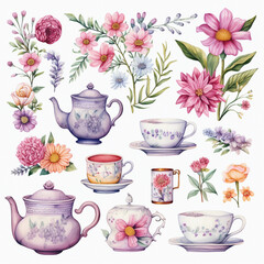 water color tea party clip art 
