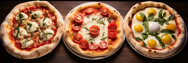 Fototapeta na wymiar Delicious trio of italian pizzas with melted mozzarella, isolated on white background
