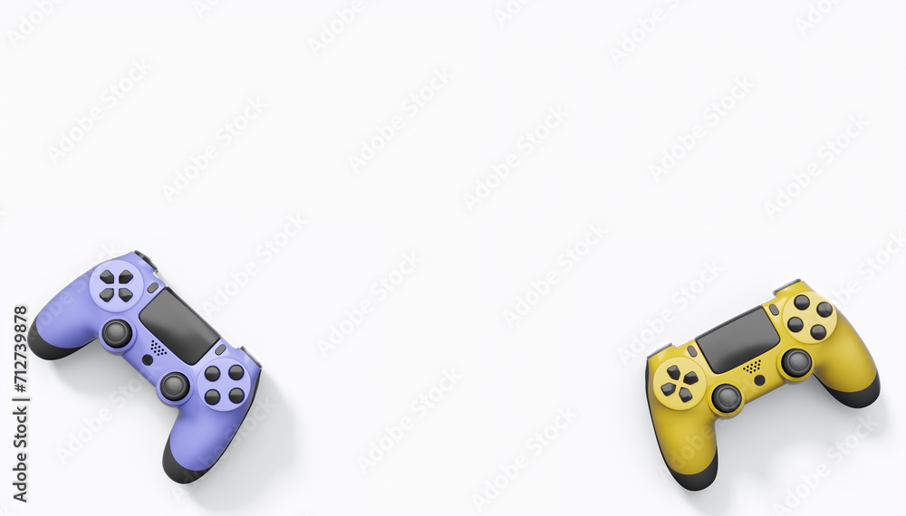 Wall mural realistic colorful video game joysticks or gamepads with color buttons on white