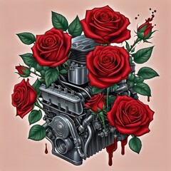 engine and roses