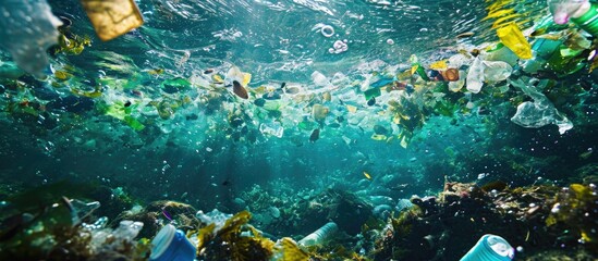 Promote eco-friendly habits: Reject plastic, support biodegradable alternatives, live sustainably. - obrazy, fototapety, plakaty