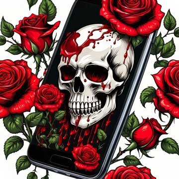smartphone with skull and roses
