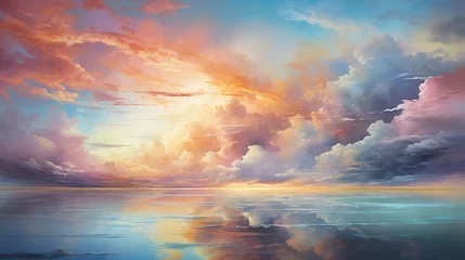 Vitrage gordijnen Zalmroze Spectral Clouds. Escape to Reality series. Arrangement of surreal sunset sunrise colors and textures on the subject of landscape painting , Generate AI