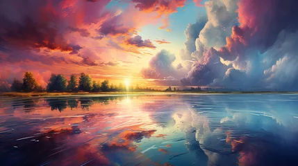Foto op Plexiglas Spectral Clouds. Escape to Reality series. Arrangement of surreal sunset sunrise colors and textures on the subject of landscape painting , Generate AI © VinaAmeliaGRPHIC