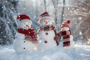 Naklejka na ściany i meble fun for the whole family around the snowman on the holiday