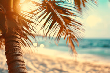 Beach Serenity, Soft Focus Palms against a Turquoise Horizon