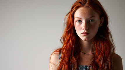 Youthful Charm, Long Red Hair Teenage Girl Portrait