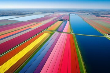 Beautiful tulip fields in Zuid-Holland, Netherlands. Generative AI - obrazy, fototapety, plakaty