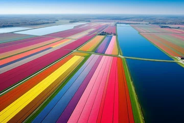 Fotobehang Beautiful tulip fields in Zuid-Holland, Netherlands. Generative AI © Mason
