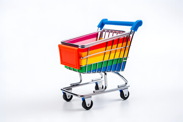Colorful shopping cart on white background