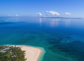 Tropical island and white sand beach in Fiji 