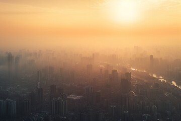 Fototapeta na wymiar City skyline and the air pollution, global warming concept.