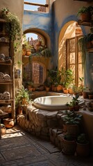 Bathroom Oasis: Tranquil Haven with Plants and Sunlight