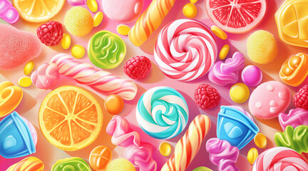 illustration. delicious background candy food illustration tasty sugary, colorful dessert, confectionery snack delicious background candy food