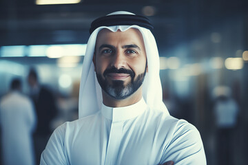 portrait of a middle aged arabian businessman in a modern office building - obrazy, fototapety, plakaty