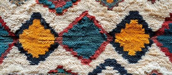 Texture of traditional wool carpet with geometric pattern in Morocco, Africa