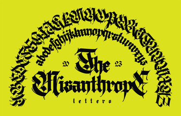 Gothic font from Latin letters. Vector. English alphabet. Medieval European style. English alphabet 9th-19th century. Symbols and signs for monogram and design. Modern calligraphy.